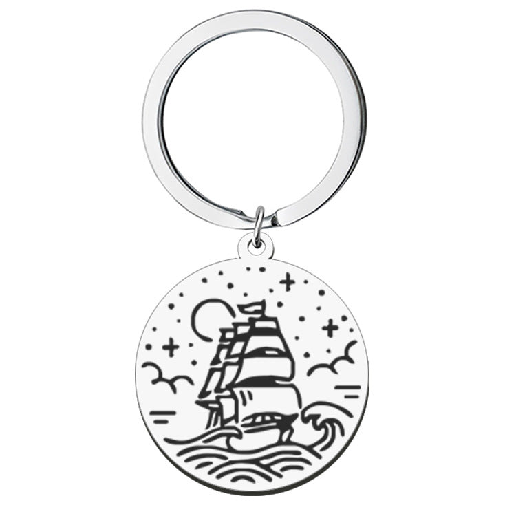Wholesale Outdoor Travel Scenery Stainless Steel Round Plate Necklace Keychain